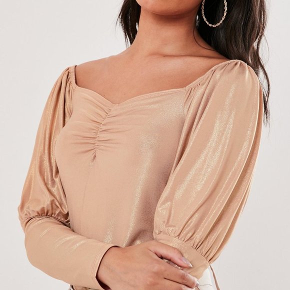 Sale! NWT Missguided Blush Shimmer Sweetheart Neck Milkmaid Top US 6 - Picture 3 of 9